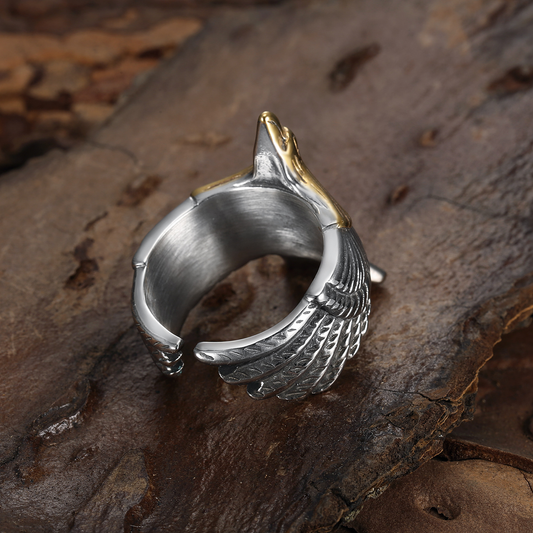 Stainless Steel Liberty Eagle Open Adjustable Ring