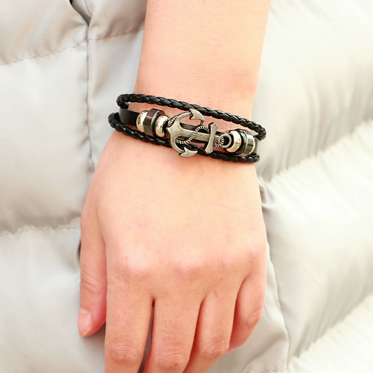 Vintage Anchor Multi - layer Braided Versatile Cowhide Leather Bracelet