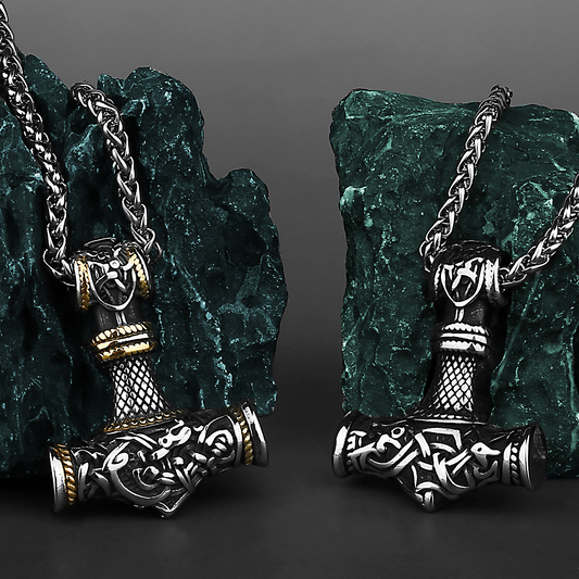 Viking Stainless Steel Mjölnir Pendant with 60cm Dragon-Bone Chain | Norse Mythology Inspired Necklace