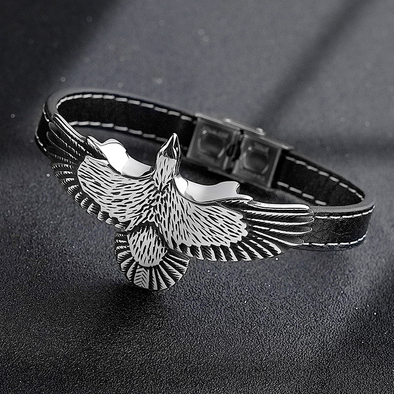 Leather Winged Eagle Stainless Steel Bracelet: Embodying Freedom and Strength