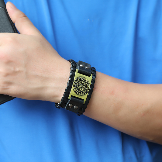 Viking Pirate Bracelets, Retro Compass Leather Bracelets, Premium First Layer Horsehide Bracelets for Men