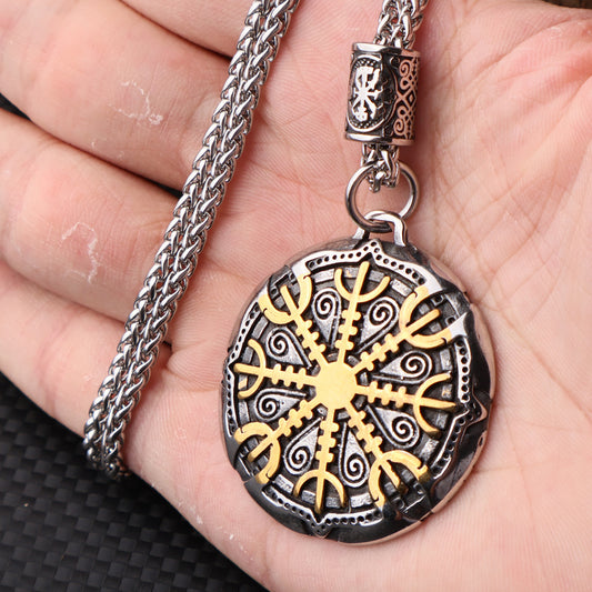 Stainless Steel Vegvisir Viking Mix Gold Color Rune Necklace Viking Scandinavian Norse Viking Necklace Men Christmas Gift