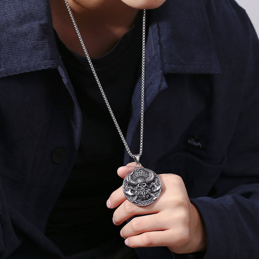 Viking Warrior Compass Pattern Stainless Steel Necklace