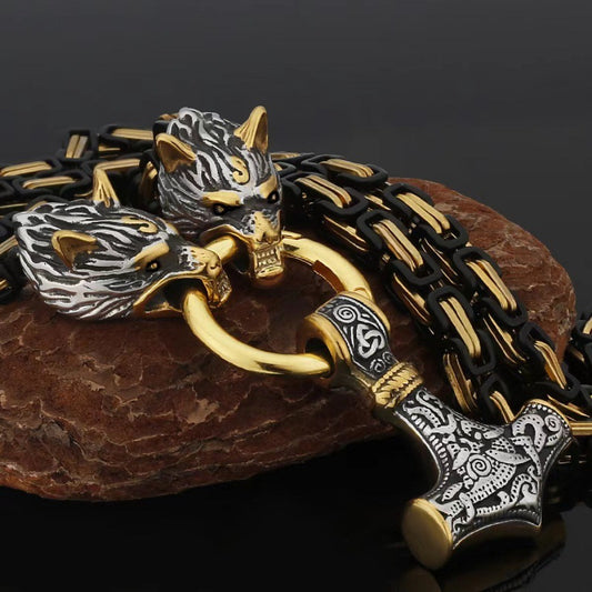 Nordic Culture Vintage Men's Necklace Viking Wolf Head Stainless Steel Pendant