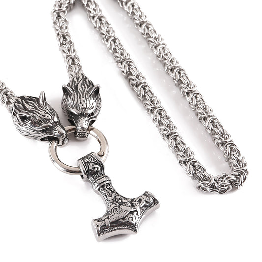 Nordic Culture Vintage Men's Necklace Viking Wolf Head Stainless Steel Pendant