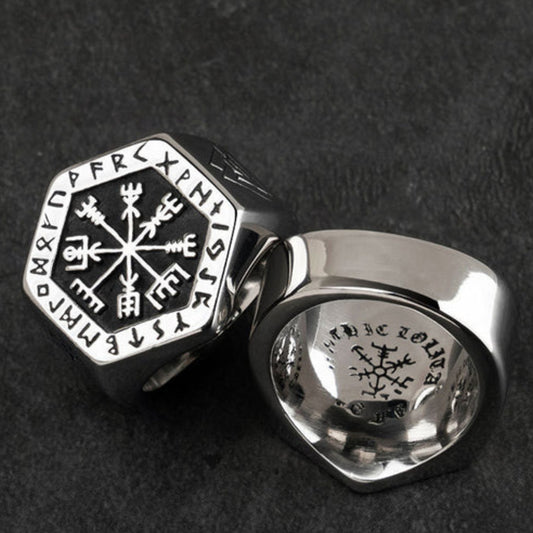 New Nordic Viking Totem Compass Ring Titanium for Men