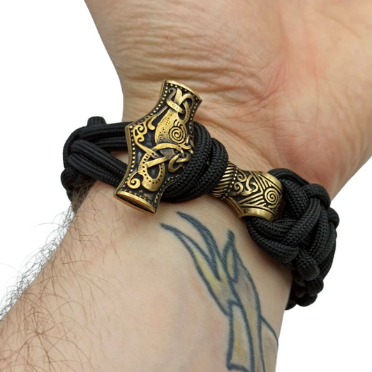 Viking Antique Bronze Thor's Hammer Men's Handmade Bracelet