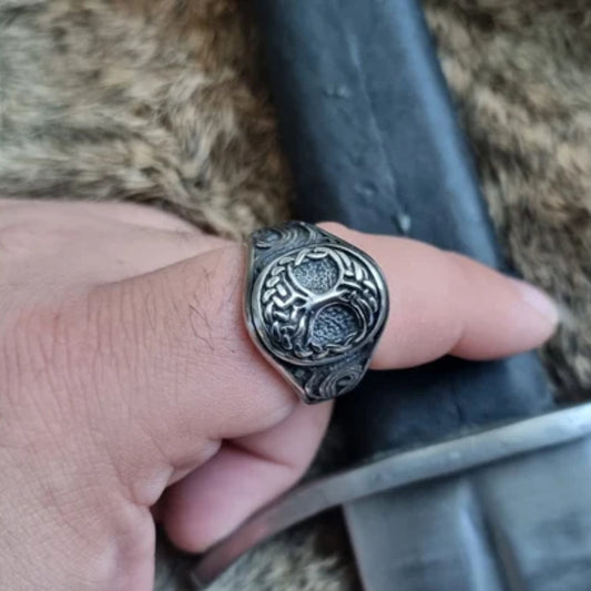 Titanium Steel Ring - A Retro and Imposing Viking World Tree Ring Made of Stainless Steel
