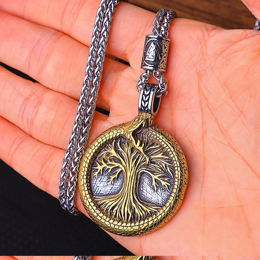 Tree of Life Giant Snake Around Stainless Steel Necklace
