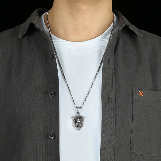Pure Pewter Lion Shield Necklace
