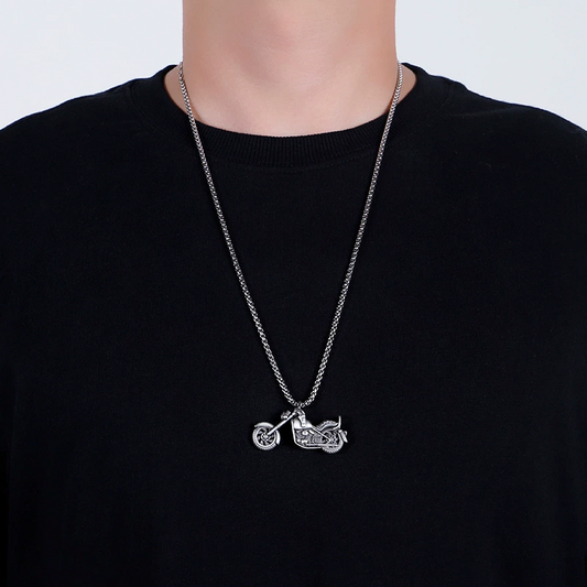 Men's 3D Pewter Biker Motorcycle Necklace
