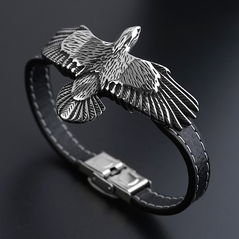 Leather Winged Eagle Stainless Steel Bracelet: Embodying Freedom and Strength