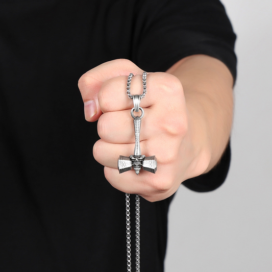 Viking Pirate War Hammer Pendant Necklace - Men's Rune - inscribed Amulet & Totem Gift