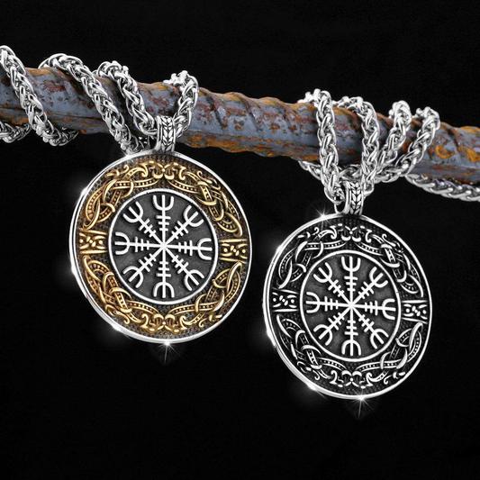 Nordic Viking Stainless Steel Compass Compass Reversible Necklace with 60cm Keel Chain