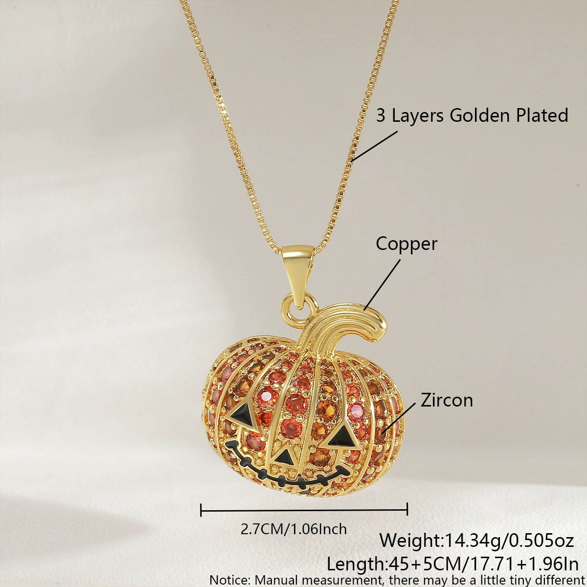 Pumpkin Zircon Pendant Necklace