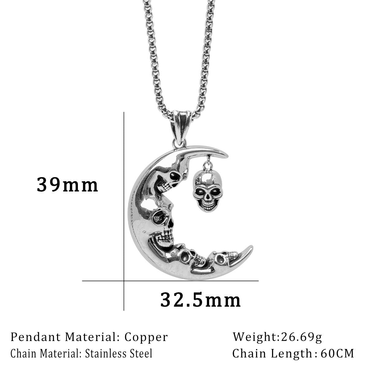 Vintage Gothic Moon Skull Necklace