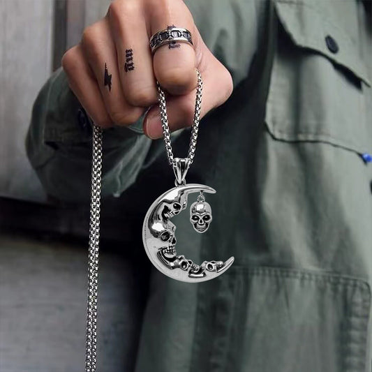 Vintage Gothic Moon Skull Necklace