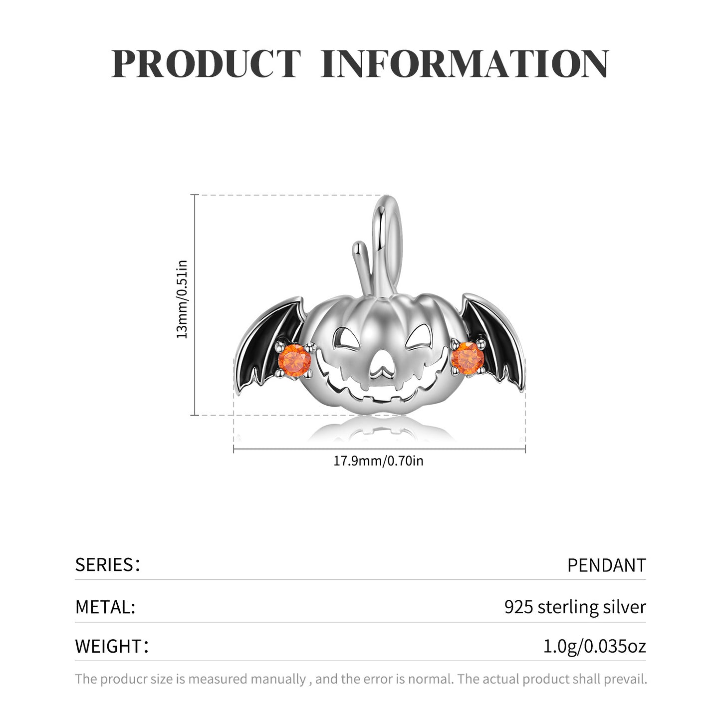 S925 sterling silver epoxy hollow flying pumpkin necklace