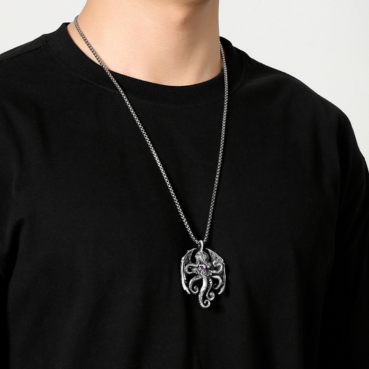 Men's Cthulhu Mythos Demon Octopus Skull Pendant Necklace