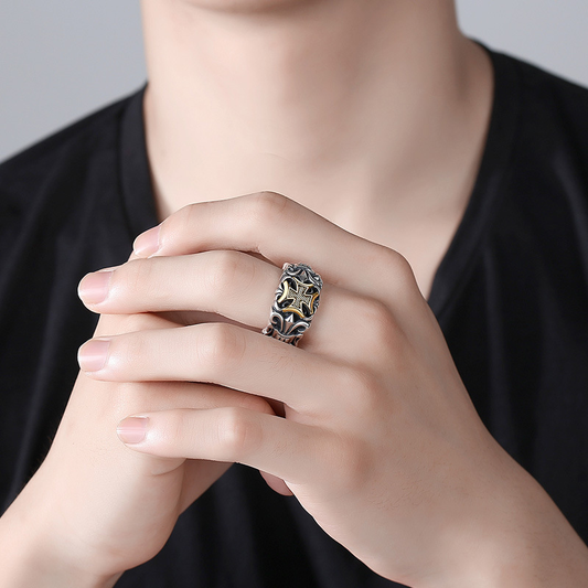 Celtic Knot Cross Anchor Guardian Open Ring: Blend of Heritage and Boldness