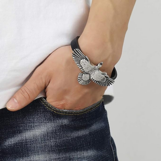 Leather Winged Eagle Stainless Steel Bracelet: Embodying Freedom and Strength