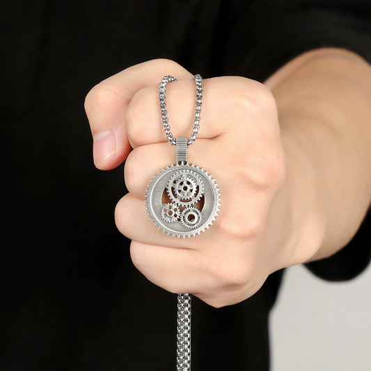Cyberpunk Gear Pure Pewter Necklace