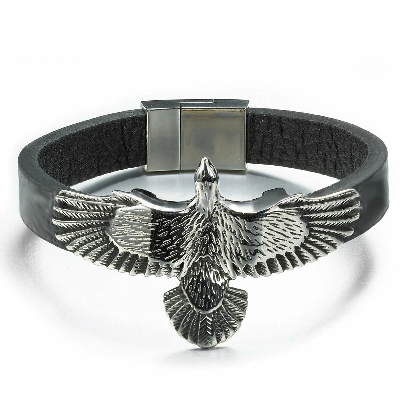 Leather Winged Eagle Stainless Steel Bracelet: Embodying Freedom and Strength