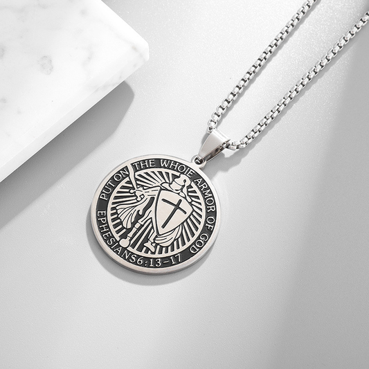 Western Medieval Templar Round - Plate Stainless Steel Necklace