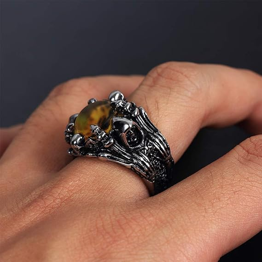 Stainless Steel Ring with Beast - like Gemstone Eye