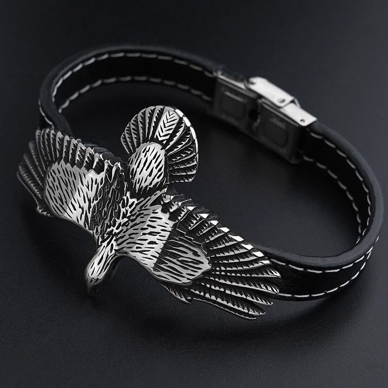 Leather Winged Eagle Stainless Steel Bracelet: Embodying Freedom and Strength