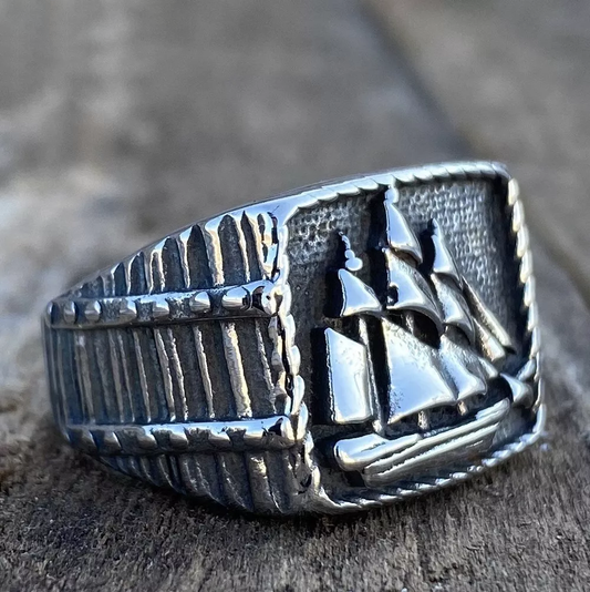 Stainless Steel Sailing Ship Viking Retro Ring