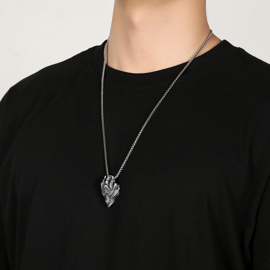 Pure Tin Silver Dragon Vintage - style Men's Necklace Pendant