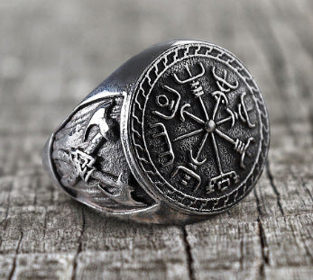 Stainless Steel Viking Totem Ring Double Axe Men's Titanium Ring