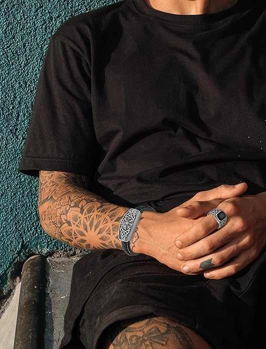 Viking Runes Bracelet Titanium Steel Celtic Knot Leather Bracelets Wrap Vintage Jewelry for Men