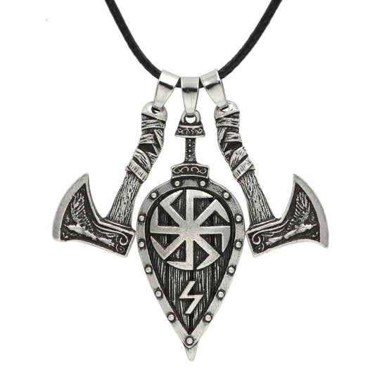 Nordic Viking Double Axe Leaf Retro Pendant Necklace
