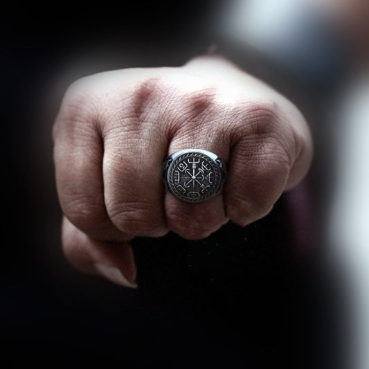 Stainless Steel Viking Totem Ring Double Axe Men's Titanium Ring