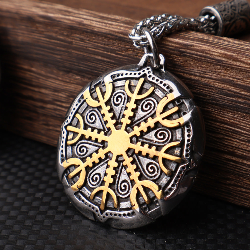 Stainless Steel Vegvisir Viking Mix Gold Color Rune Necklace Viking Scandinavian Norse Viking Necklace Men Christmas Gift