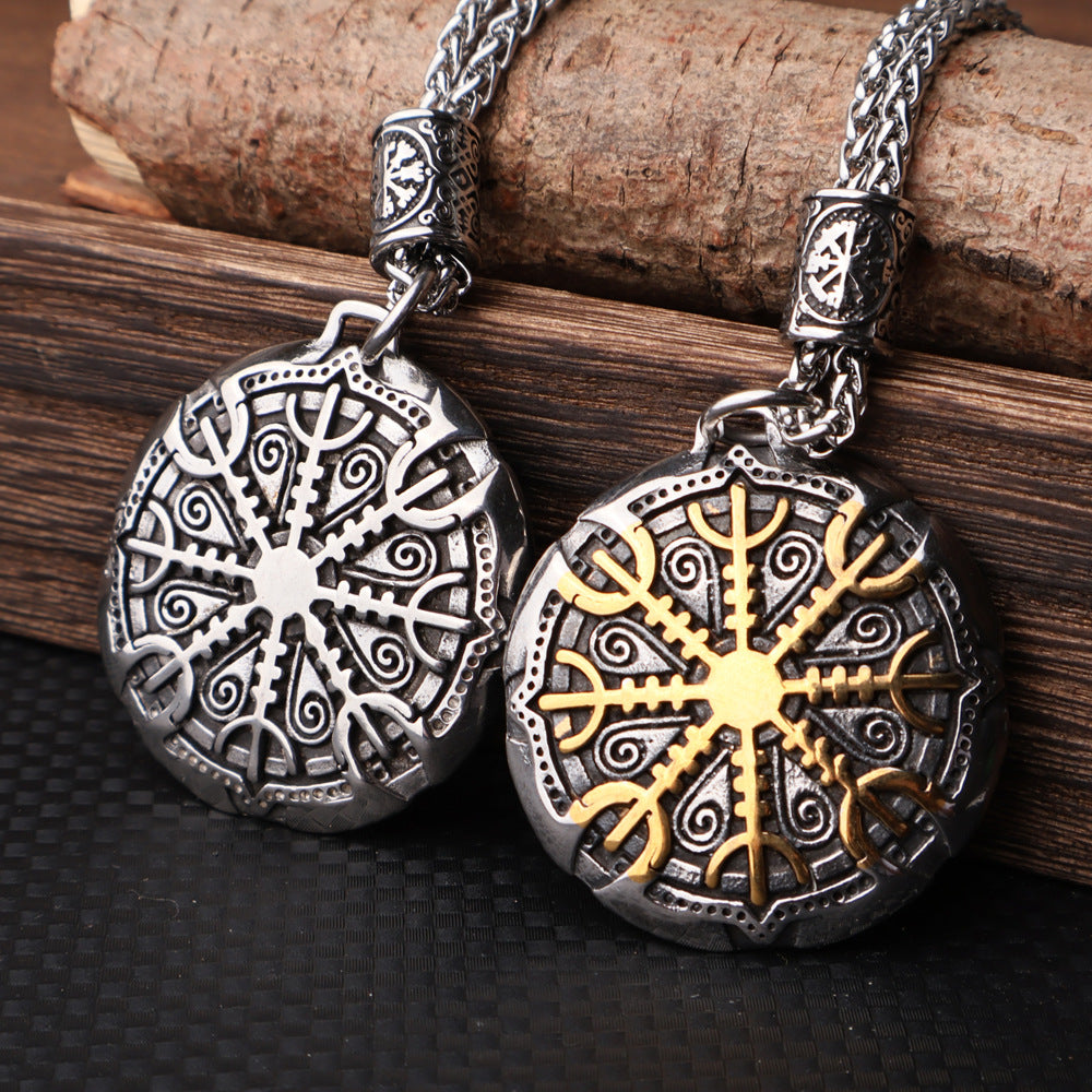 Stainless Steel Vegvisir Viking Mix Gold Color Rune Necklace Viking Scandinavian Norse Viking Necklace Men Christmas Gift