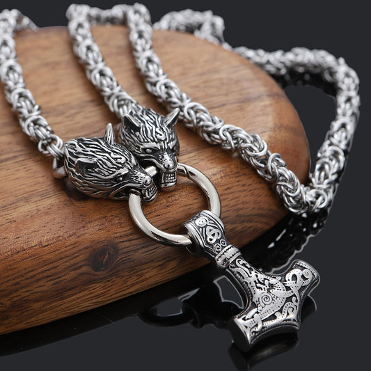 Nordic Culture Vintage Men's Necklace Viking Wolf Head Stainless Steel Pendant