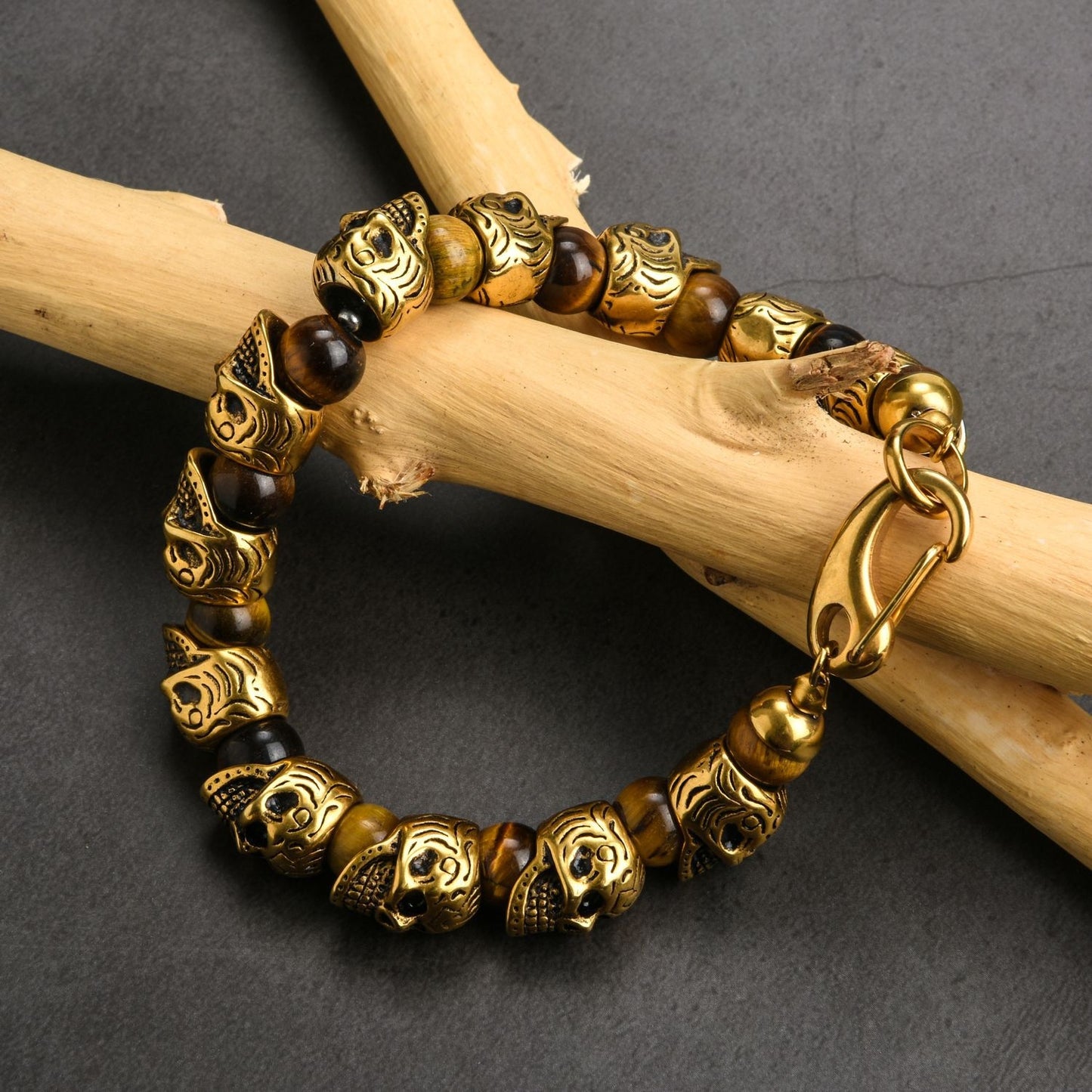 Mens Genuine Onyx Stainless Steel Skull Beaded Bracelet