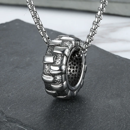 Vintage - Inspired Tire - Shaped Stainless Steel Pendant