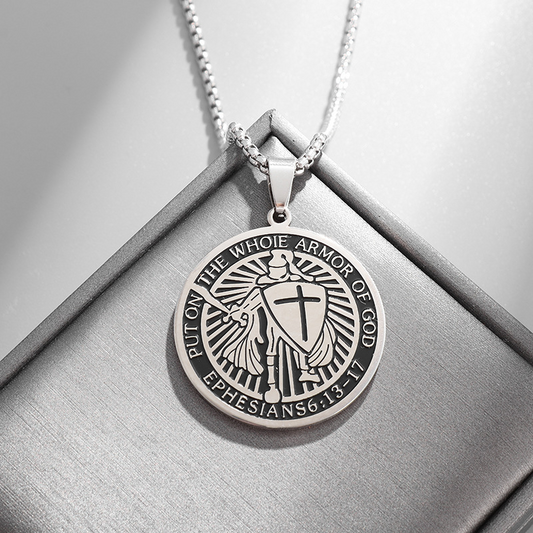 Western Medieval Templar Round - Plate Stainless Steel Necklace