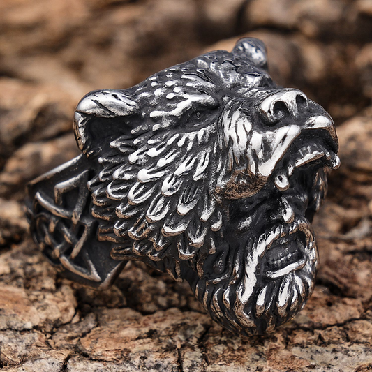 Stainless Steel Viking Bear - Man Personalized Finger Ring for Men: A Retro - themed Ring