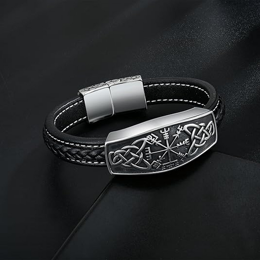 Viking Runes Bracelet Titanium Steel Celtic Knot Leather Bracelets Wrap Vintage Jewelry for Men