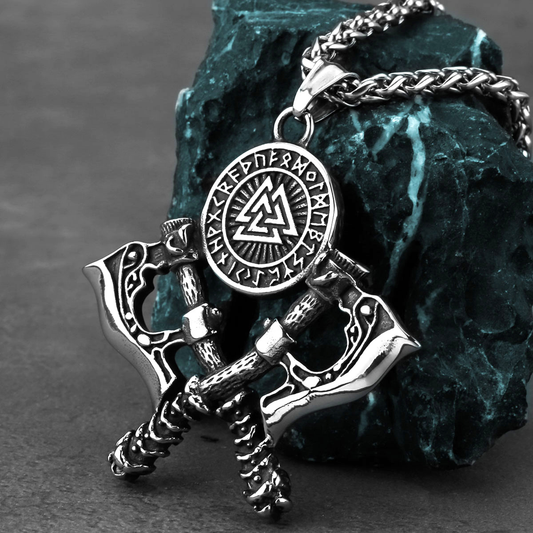 Viking Axe & Vegvisir Stainless Steel Pendant - Embrace Norse Valor
