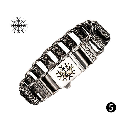 Nordic Viking Rune Compass Totem Titanium Steel Bracelet - Fashionable Hand Jewelry for Men