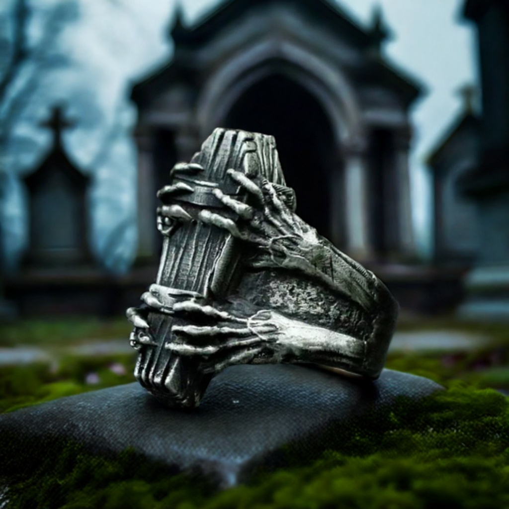Stainless Steel Handmade Coffin-Shaped Skull Rings