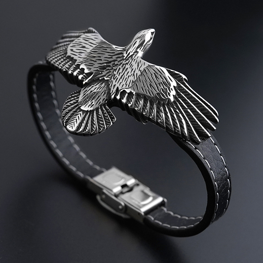 Leather Winged Eagle Stainless Steel Bracelet: Embodying Freedom and Strength