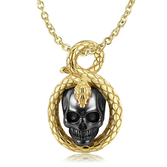 S925 skull snake punk dark style necklace