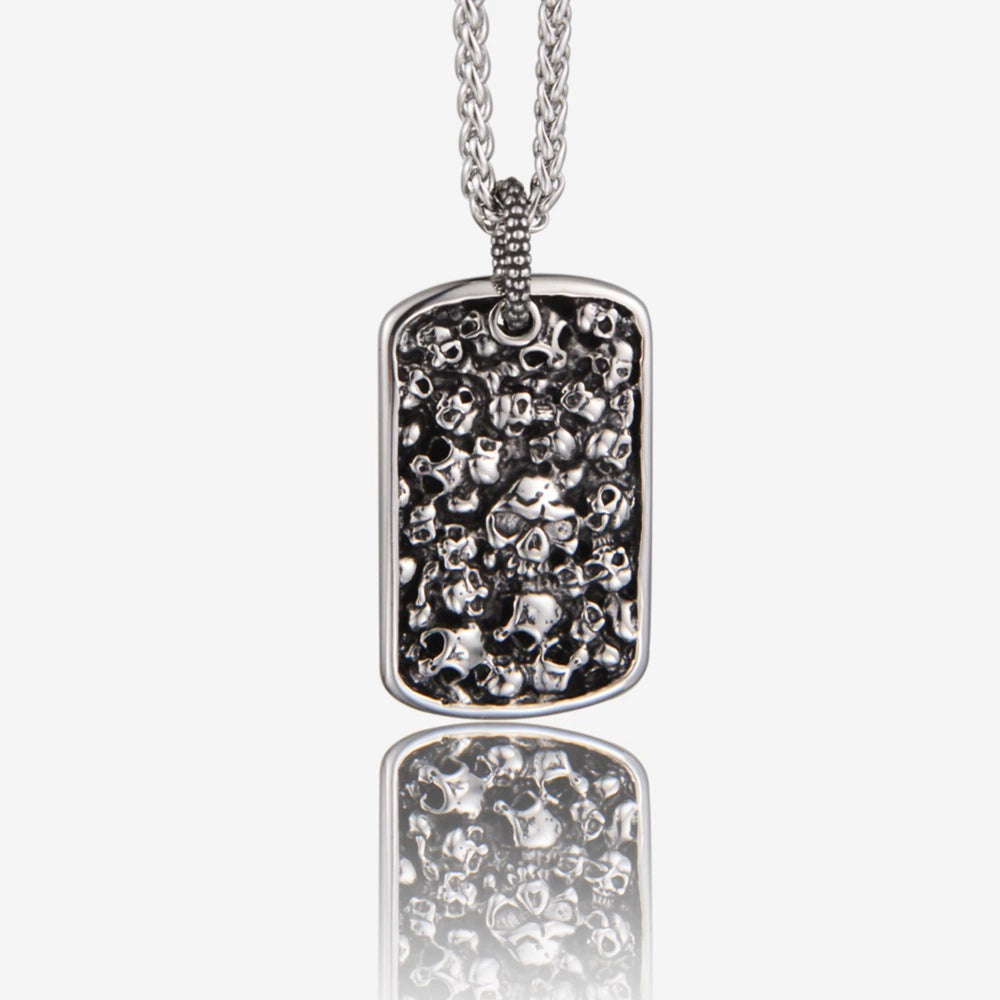 Vintage Skull Military Medal Pendant Necklace